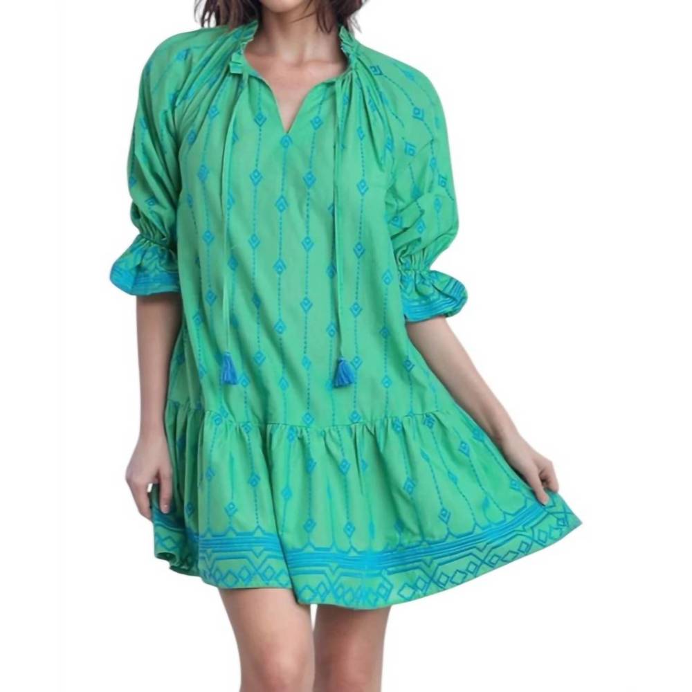 NEW STYLE USA brielle embroidered contrast a-line dress in green